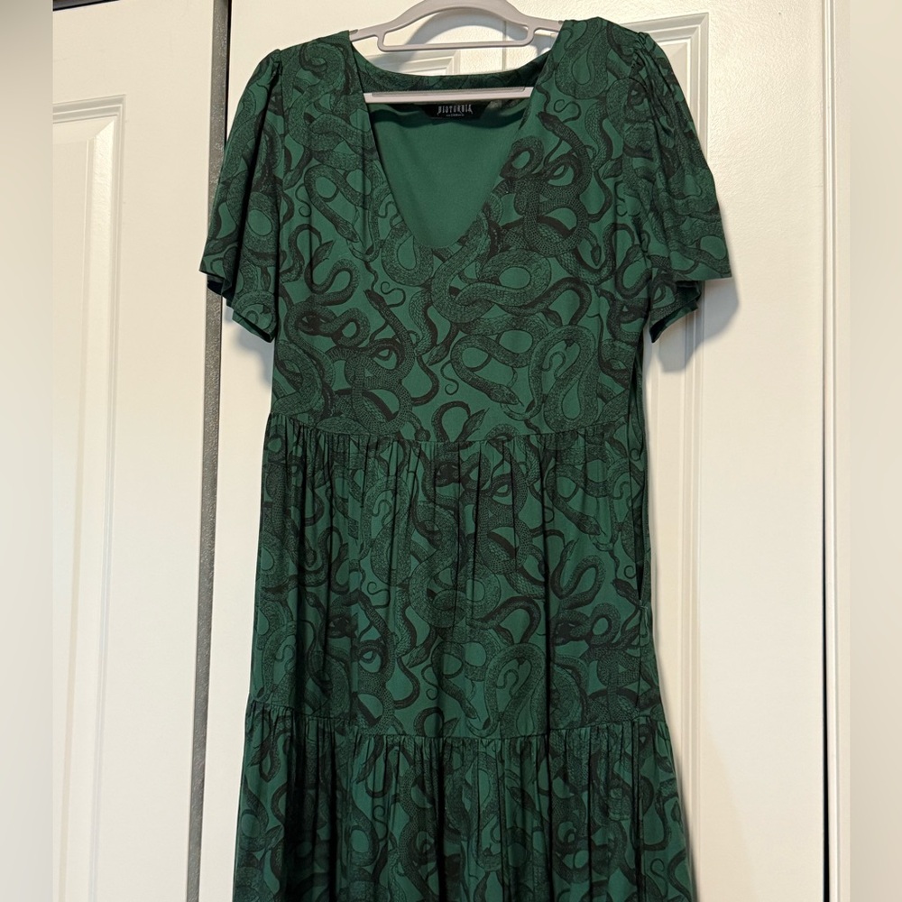 Disturbia Snake Print Green and Black Midi Dress